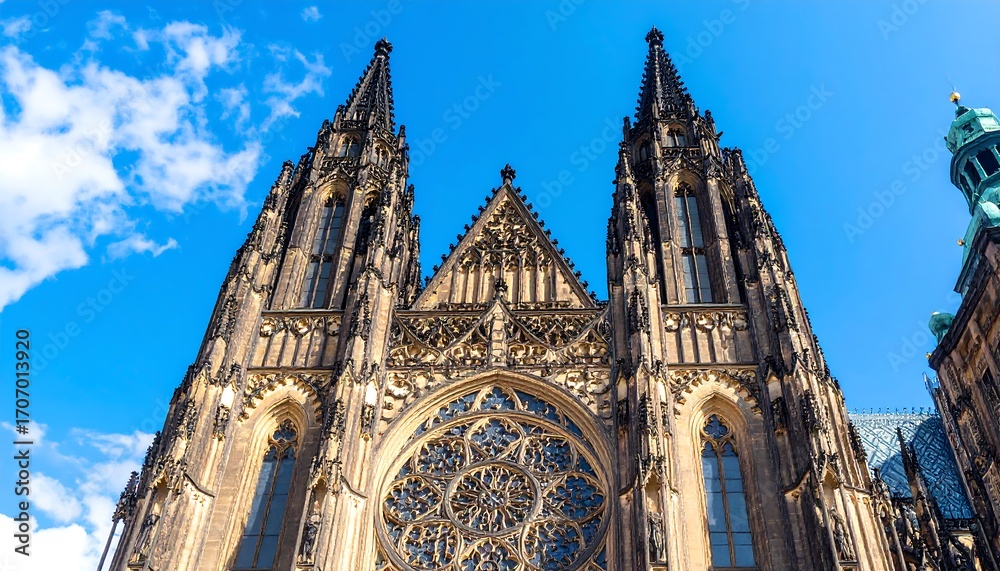 Obraz premium Gothic cathedral facade under a vivid blue sky