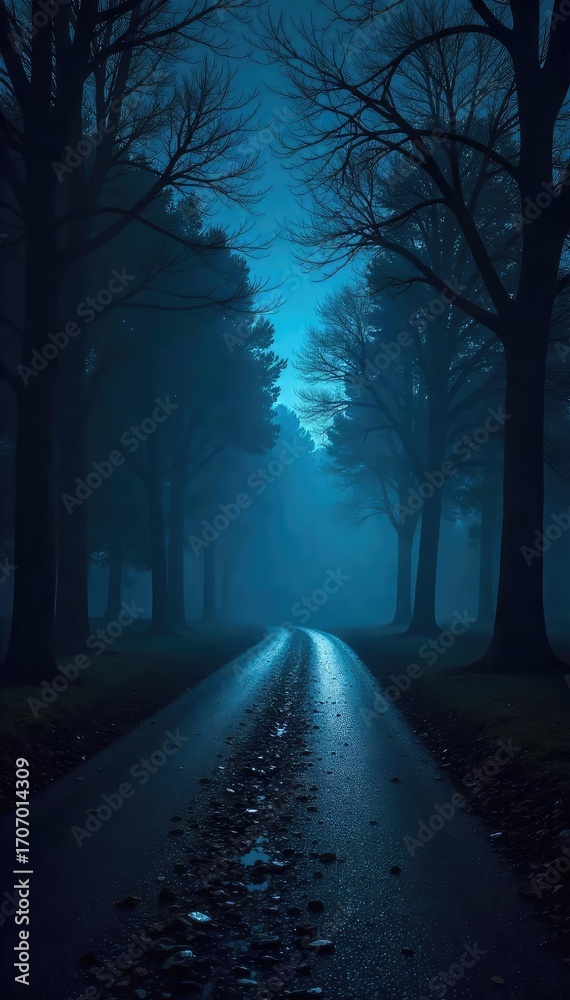 Fototapeta premium A shadowy, mysterious night scene featuring deep blacks and inky blues, perfect for adding a dramatic, moody feel to your project , depth, void, intense