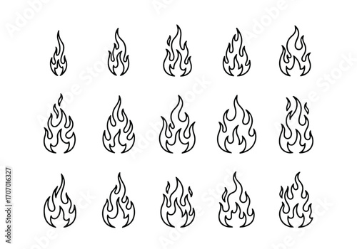 Illustration of set of hand drawn fire flame icons