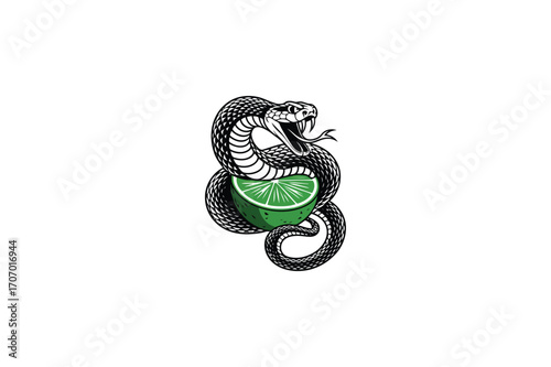 Black snake coiled around green lime slice serpent