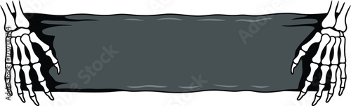 Skeleton hands holding dark grey banner vector