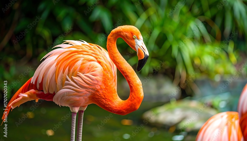 Obraz premium Vibrant flamingo in lush green surroundings