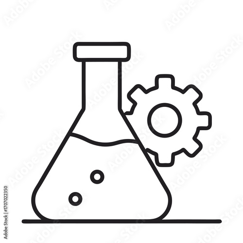 Science Flask with Gear Icon – Research and Innovation Concept