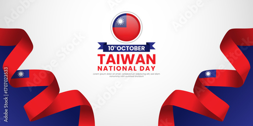 Taiwan national day banner background 10th october design element with waving ribbon flag
