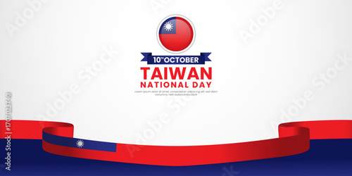 Taiwan national day banner background 10th october design element with waving ribbon flag