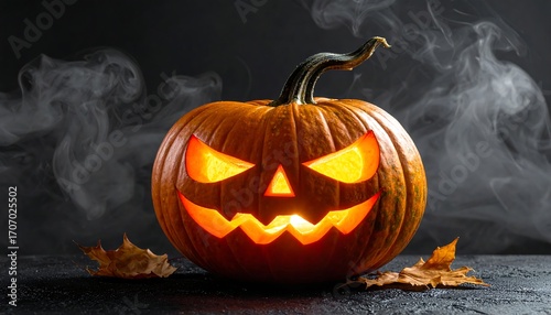 Glowing jack-o'-lantern on dark background