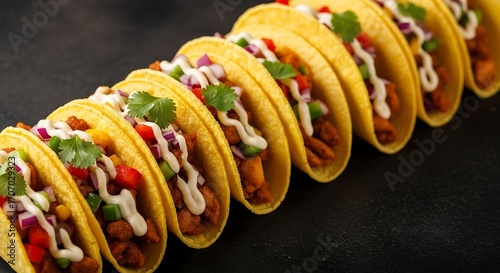 Deliciously Appetising Tacos Arranged in a Row.