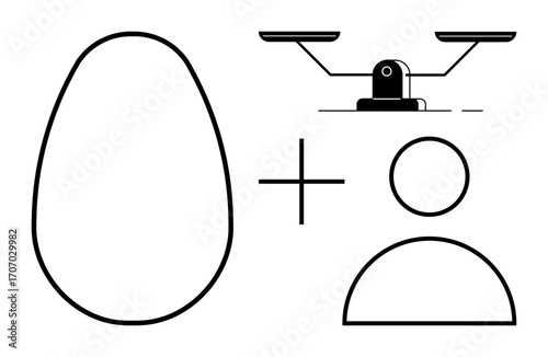 Abstract design featuring an egg outline, balance scale, and user profile shape symbolizing harmony, choices, and individuality. Ideal for balance, comparison, decisions, identity equality