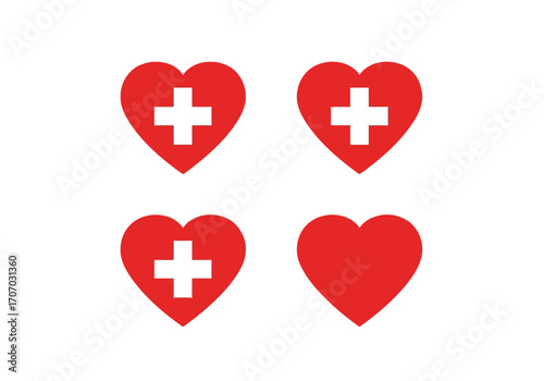 Illustration of four red hearts with white cross