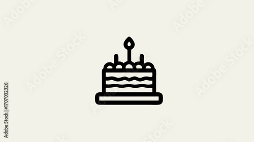 Minimalist Birthday Cake Icon with One Candle on Light Beige Background