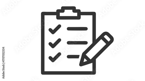 Minimalist Black Clipboard Checklist Icon with Pen Clean Outline Vector for Task Management and Productivity Graphics