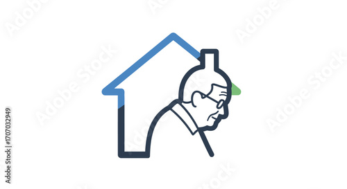 Silhouette of an elderly person in front of a house, suggesting home and aging.