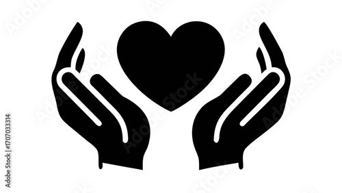 Caring hands cradling a heart, symbolizing love, support, and compassion in a simple design