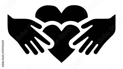 Hands cradling heart symbol representing love, care, support, and community connection