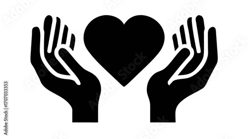 Hands cradling a heart symbol, representing love, care, compassion, and support, graphic design.