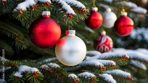 Festive Christmas Tree Decorated with Colorful Ornaments