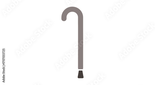 A simple illustration of a gray walking cane with a curved handle, used for support.