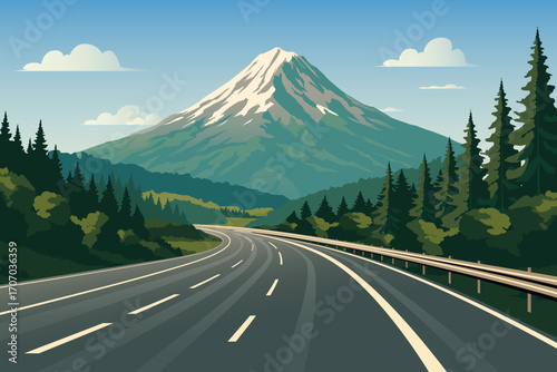 The highway is quiet and looks like a beautiful mountain. Full Vector. NOT AI GENERATED!