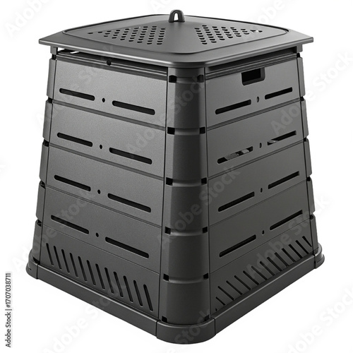 Modern black compost bin with ventilation slots promotes sustainable gardening and eco-friendly waste management for healthy soil