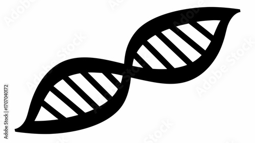 Illustration of a black dna double helix structure isolated on a white background, representing genetic code