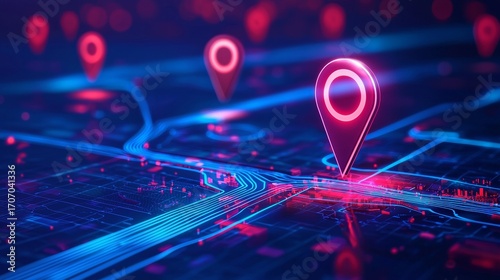 Gps tracking map. Track navigation pins on street maps, navigate mapping technology and locate position pin