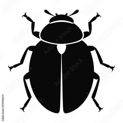 Black silhouette of a ladybug insect with visible legs and antennae