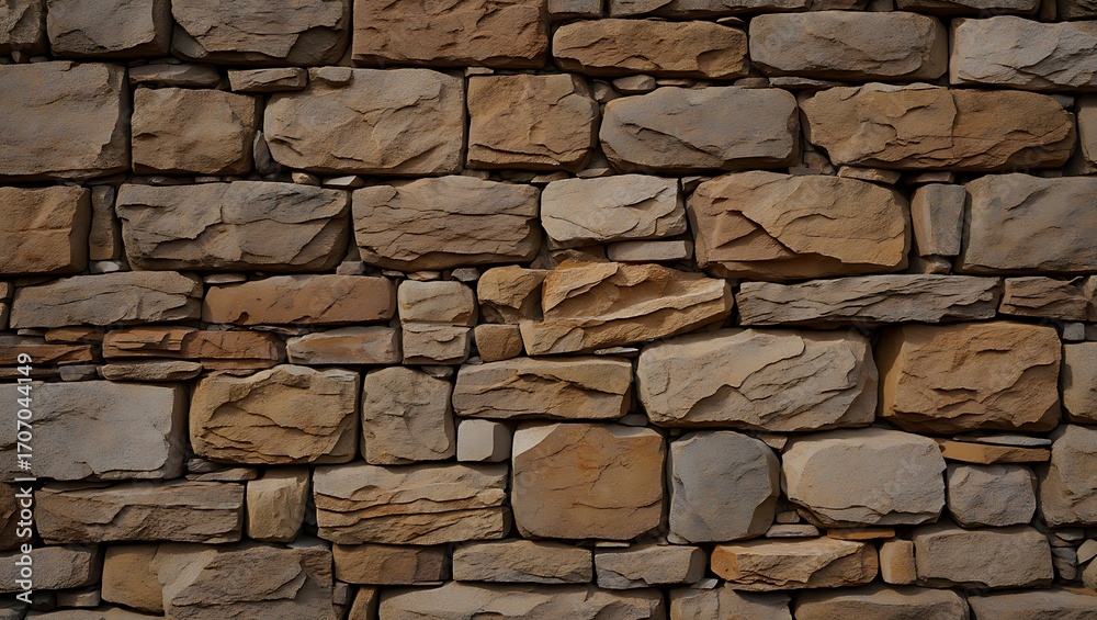 Fototapeta premium Stone wall texture background with brown and beige blocks