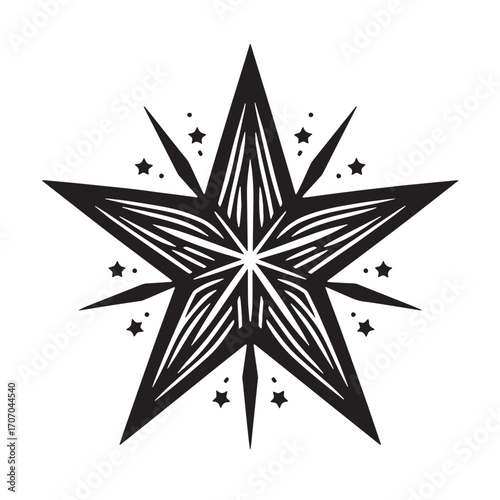 Black Christmas Star Silhouette Vector Illustration design, Solid White Background