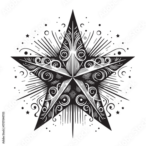 Black Christmas Star Silhouette Vector Illustration design, Solid White Background