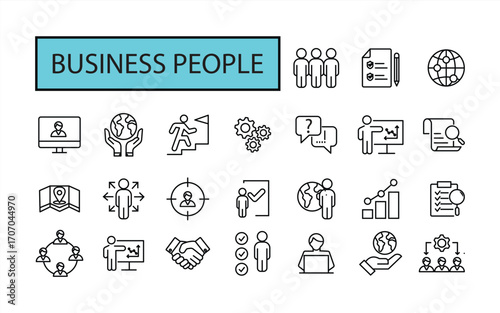 Business icons, human resources, office management - thin line web icon set. Outline icon collection. Vector illustration.