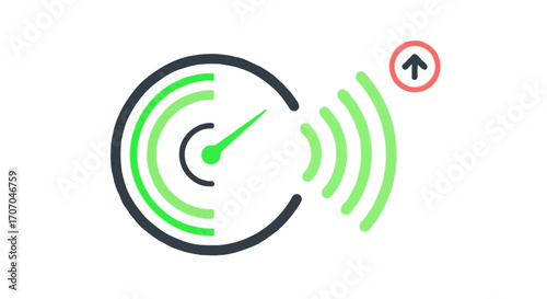 A flat vector single icon of a radar signal with waves, symbolizing real-time update and trending alerts, bold outline, modern flat style, isolated on white background