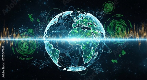 Futuristic concept of a global network with a digital planet Earth and data streams