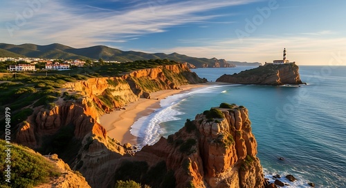 Spectacular coastal landscape with a lighthouse overlooking the ocean