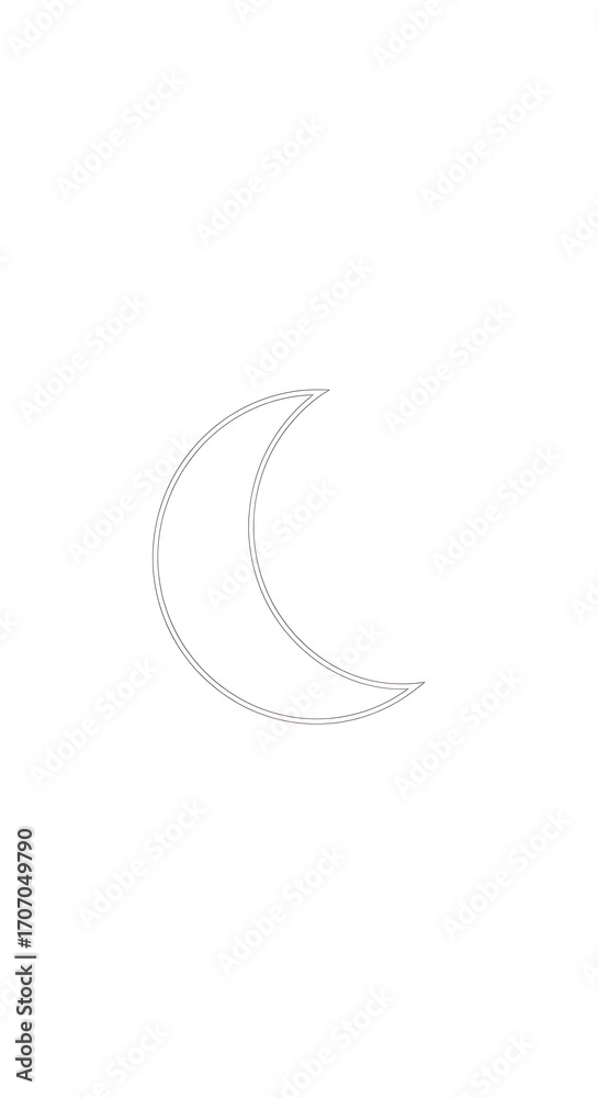 Naklejka premium Simple, outlined crescent moon graphic against a blank background.