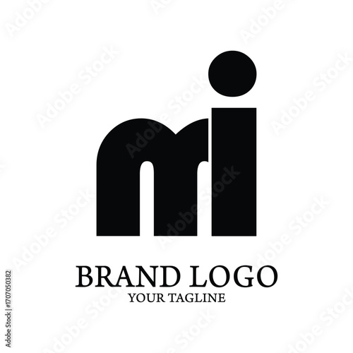Abstract modern letter MI logo design concept. A bold, minimalist black and white logotype combining the initials M and I for a brand identity