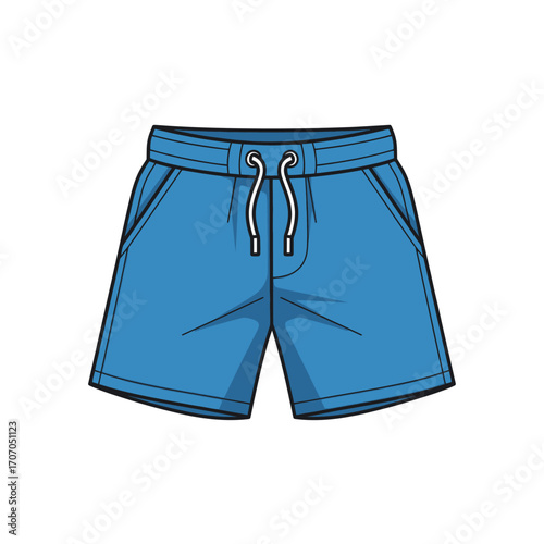 Blue shorts with drawstring isolated on white background