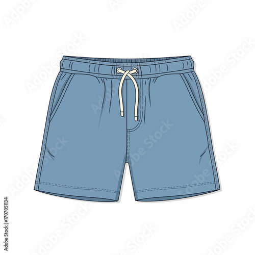 Blue shorts with drawstring isolated on white background