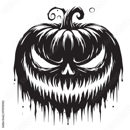 Black Evil Pumpkin Face Silhouette Vector Illustration design, Solid White Background