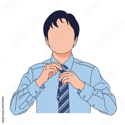 Illustration of a businessman adjusting his tie isolated on white background for business concept