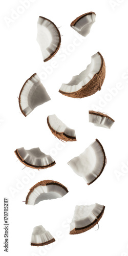 Flying Coconut Pieces Isolated on Transparent Background