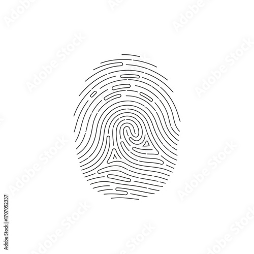 Fingerprint pattern with detailed lines and swirls isolated on white background for security purposes
