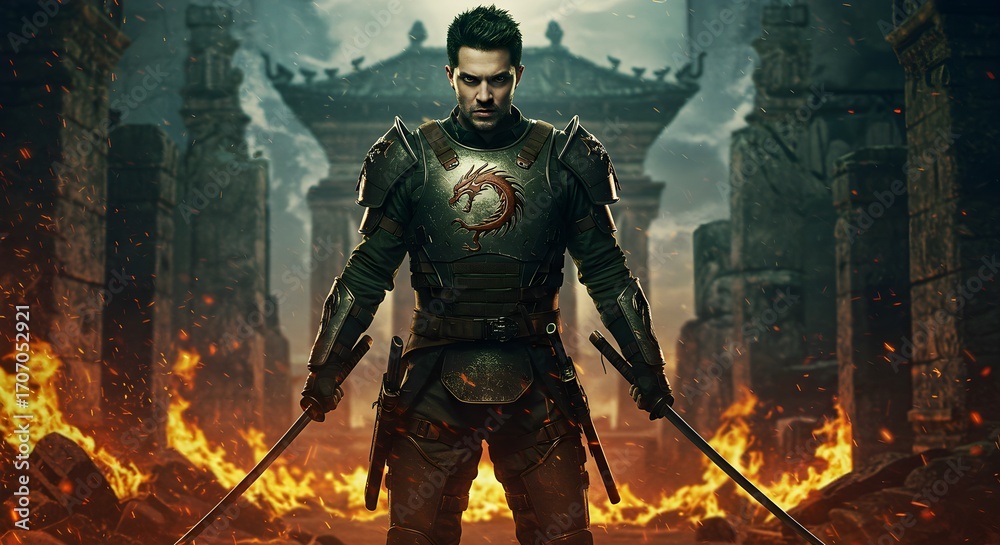 Fototapeta premium Medieval warrior stands guard