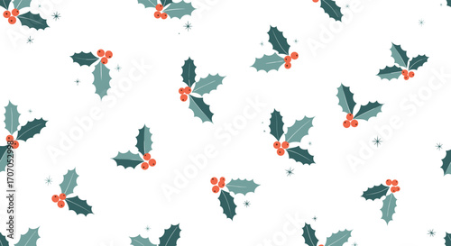 Festive holly berry pattern perfect for Christmas designs, holiday cards, and seasonal decorations