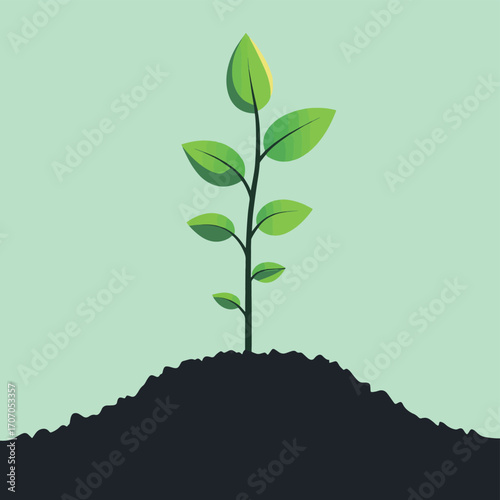 Young Plant Growing In Sunlight. Save Environment Concept , vector style simple color