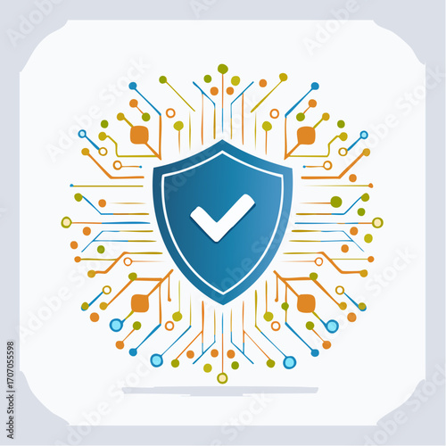 Cybersecurity Shield with Checkmark Icon Data Protection and Network Security