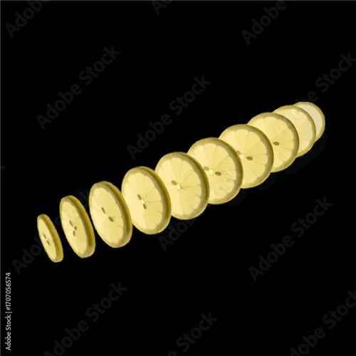 Sliced Lemon Rotating in Air Fresh Citrus Illustration