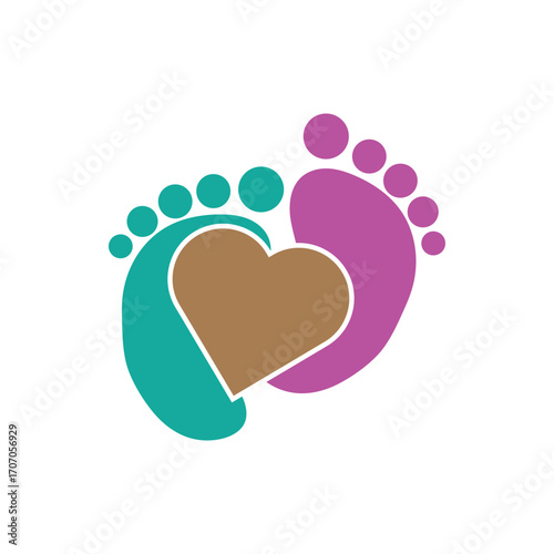 A loving symbol of family and childcare featuring two colorful baby footprints with a heart, perfect for a pediatric or maternity logo