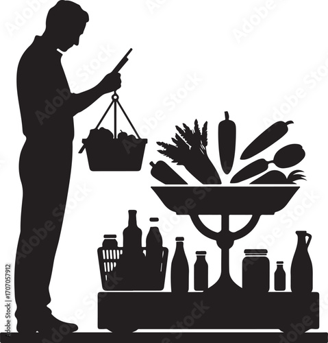 Grocer Weighing Products Vector silhouettes