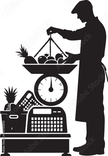 Grocer Weighing Products Vector silhouettes