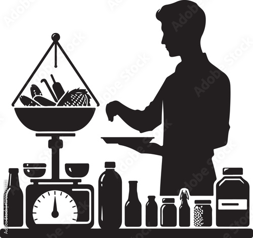 Grocer Weighing Products Vector silhouettes